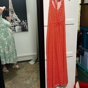 White and orange polkadotted dress cinch waist size XXL